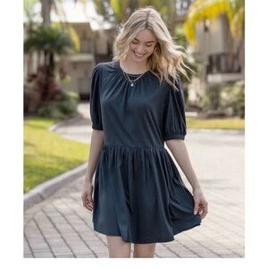 Summersalt NWT pima cotton navy puff sleeve dress size large